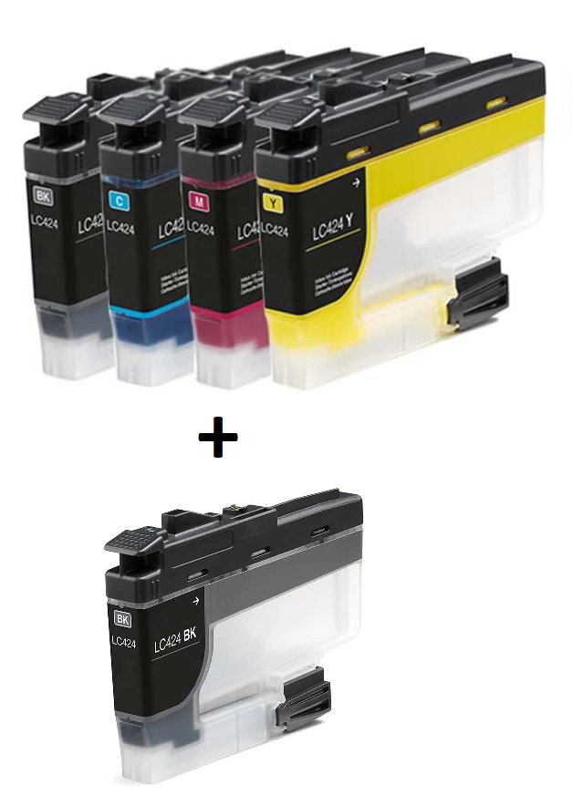 Compatible Brother LC424 full Set of 4 Ink Cartridges & EXTRA BLACK (2 x Black,1 x Cyan,Magenta,Yellow)